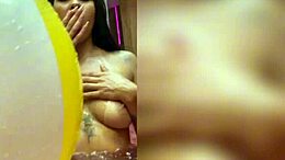 Sexy European brunette invites you to join her in a steamy solo pool session