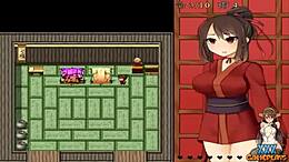Japanse vrouwelijke krijger Peony vecht tegen vijanden in een erotisch anime spel