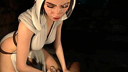 3D Prinsessan Leia Organa handjobb och creampie i en Star Wars-tema porrfilm