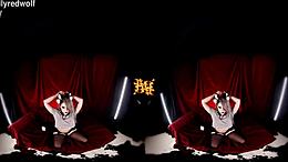 Gadis anime dalam kostum cosplay menjadi nakal dalam pengalaman VR