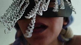 American brunette alone, uses hairy Latina's body for orgasm