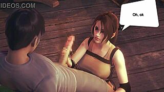 Lara Croft animated hentai manga video features her engaging in sexual activities with a man.