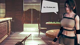 Lara Croft animated hentai manga video features her engaging in sexual activities with a man.