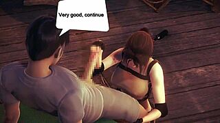 Lara Croft animated hentai manga video features her engaging in sexual activities with a man.