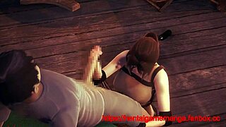 Lara Croft animated hentai manga video features her engaging in sexual activities with a man.