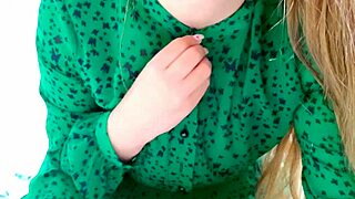 Amateur girl with big natural tits gets horny in green dress