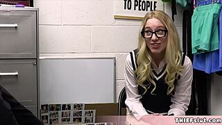 Adorable geeky blonde teen busted for stealing now faces the punishment of a rough sexual encounter