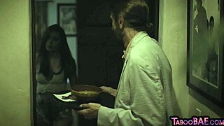 Brunette stepdaughter gives blowjob to her stepdad before getting penetrated