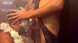 Big cock Halloween double team fuckfest