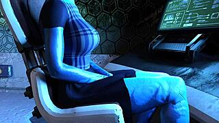 Big-titted alien gets off in futuristic cockpit game