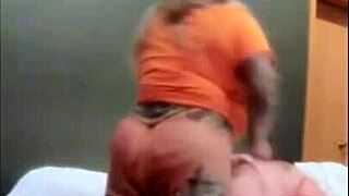 A transgender woman with an amazing set of large natural breasts has a hot scene with a gay man