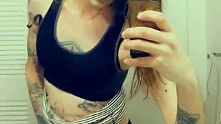 A transgender woman in a miniskirt likes to pleasure herself