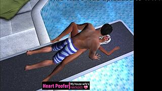 Erotic cartoon of outdoor sex in a public swimming pool