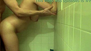 My boyfriend devours my shaved pussy then drills me hard standing in the shower.