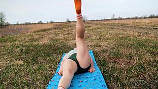 Cute Milf Turns Nympho with Stranger in Outdoor Training.