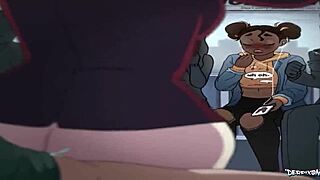 A milf and a teen have sex with a stranger on a train in this porn game