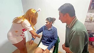 Young doctor with big tits gets fucked by patient's husband