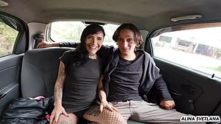 First time in a porn film, fucked a big cock in a car