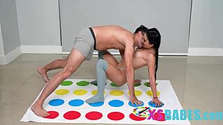 Petite teenie got sectioned by a blogger in a Strip Twister game