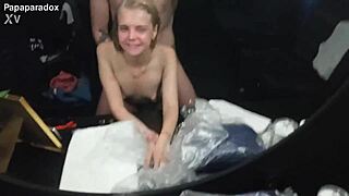 The first time 18-year-old babe got fucked right in the mall by a skinny schoolmate