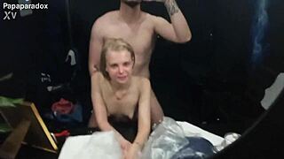 The first time 18-year-old babe got fucked right in the mall by a skinny schoolmate