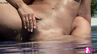 Busty lesbian sex by the pool with stunning Viv Thomas models