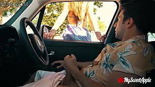 Damn, a Stranger Jerks Me Off Through the Car Window in Public! So Risky!