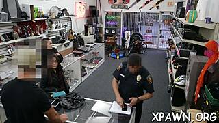 Rough blowjob and deepthroat action in a store
