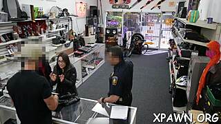 Rough blowjob and deepthroat action in a store