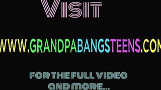 Jonge Euro schoonheid krijgt haar haarloze kut geneukt door opa