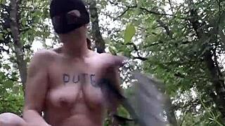 That European slut in a solo BDSM session in the forest on May 9th