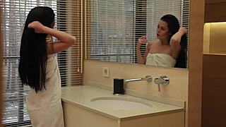 i'm amelie b, petite brunette all wet and shaved in the shower