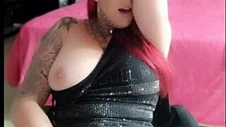 horny woman fingers her big tits and masturbates alone to cum