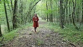 esclave f feels the bdsm thrill in the outdoor forest.