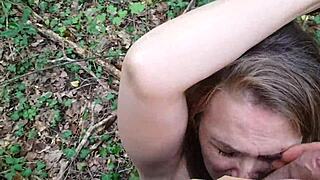 esclave f feels the bdsm thrill in the outdoor forest.