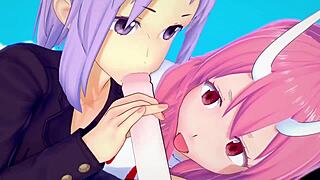 Shuna and Shion with Rimuru in Hot Springs Parody