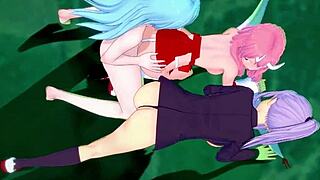 Shuna and Shion with Rimuru in Hot Springs Parody