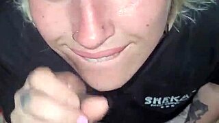 Blonde deepthroats black cock for cumshot