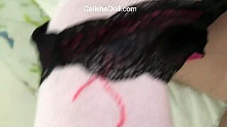 Fucking a black ebony teen silicone sex doll and cumming on her