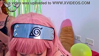 latina friends playing with balloons and showing off their sexy tits