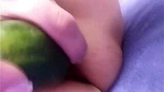 Central American mature teases with cucumber in steamy solo anal play
