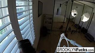 Hot babe Brooklyn inserts a purple toy into her pink pussy.