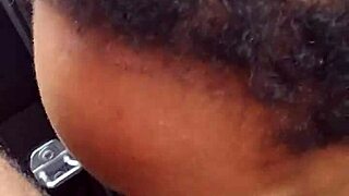 Ebony slut gives sloppy blowjob outdoors