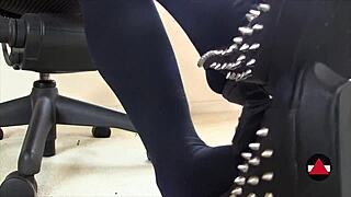 sexy girl dangles her shoe, close up on her pantyhose feet 😍