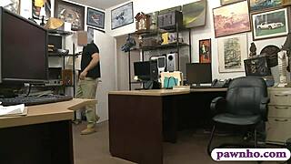 Hidden cam catches brunette sucking and fucking pawn keeper