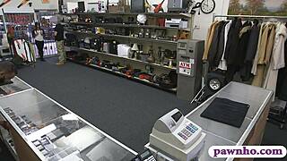 Hidden cam catches brunette sucking and fucking pawn keeper