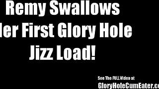 Look! Petite Ebony Hottie Blows Strangers in Glory Hole!