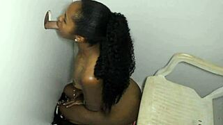 Look! Petite Ebony Hottie Blows Strangers in Glory Hole!