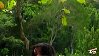 pretty brunette sets up a beach spot for hot anal sex, getting assfucked outdoors in a bikini before a facial