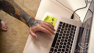 Charlie bent over for spitroast by David and mate Alex